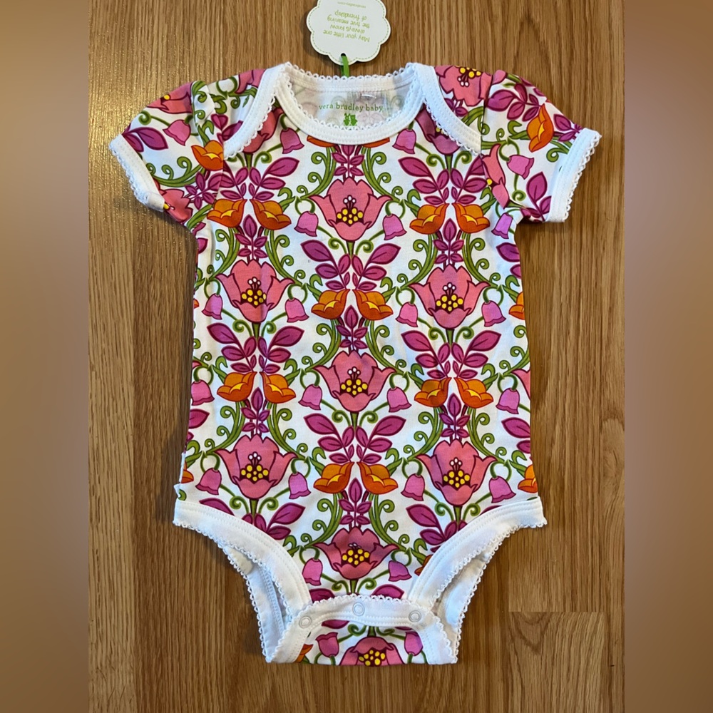 Vera‎ Bradley Baby Girls Short Sleeve Ruffle Bodysuit Blue & Purple Flowers